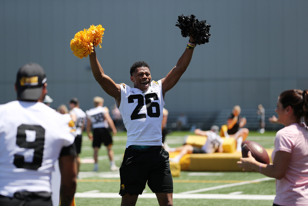 Iowa Hawkeyes defensive back Kaevon Merriweather (26) during the 2019 Iowa Ladies Football Academy Saturday, June 8, 2019 at the Hansen Football Performance Center. (Brian Ray/hawkeyesports.com)