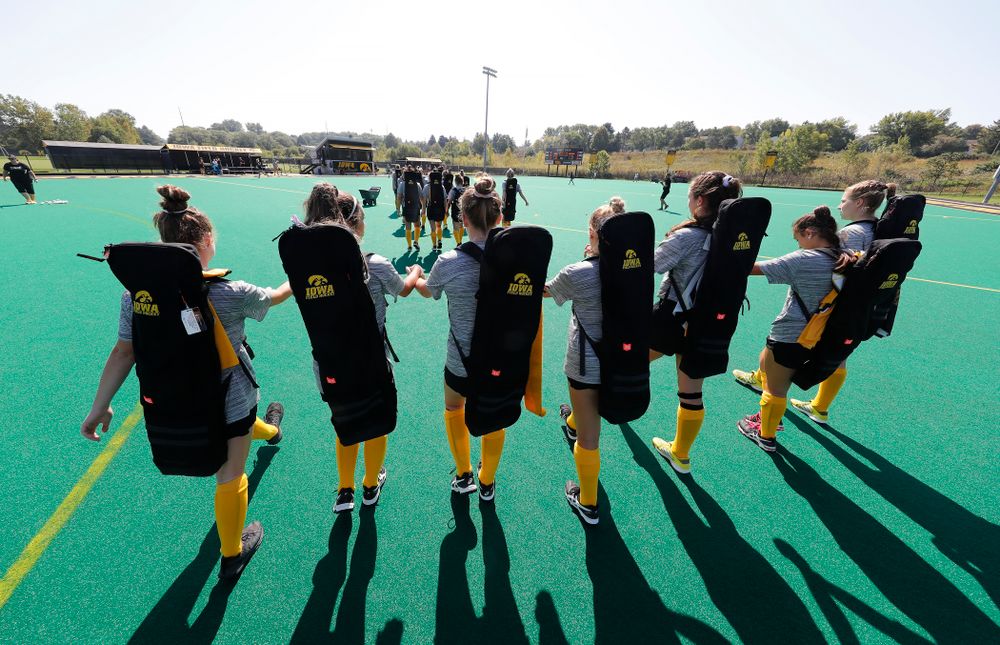 The Iowa Hawkeyes cross the line before their game against Indiana Sunday, September 16, 2018 at Grant Field. (Brian Ray/hawkeyesports.com)