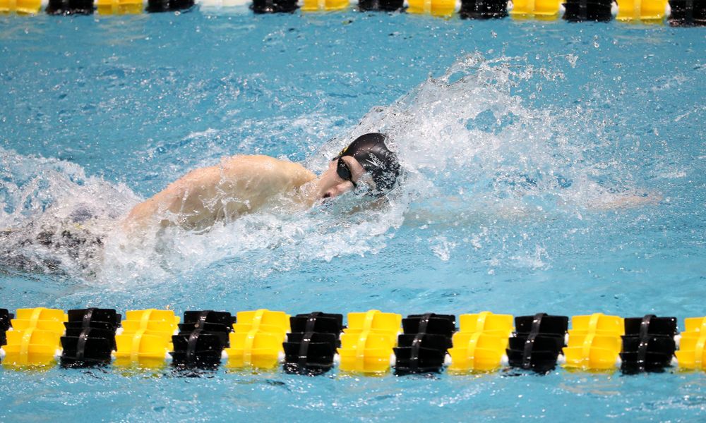 Iowa's Jackson Allmon swims the third leg of the 800 freestyle relay at the 2019 Big Ten Swimming and Diving meet Wednesday, February 27, 2019 at the Campus Wellness and Recreation Center. (Brian Ray/hawkeyesports.com)