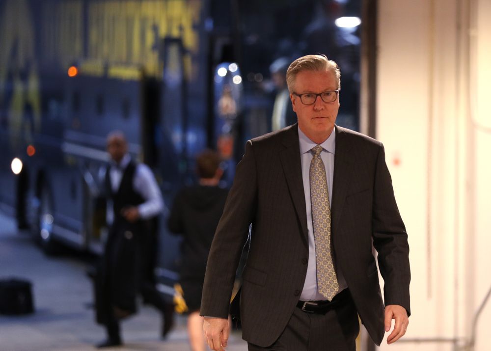 Iowa Hawkeyes head coach Fran McCaffery arrives for their game against the Illinois Fighting Illini in the 2019 Big Ten Men's Basketball Tournament Thursday, March 14, 2019 at the United Center in Chicago. (Brian Ray/hawkeyesports.com)