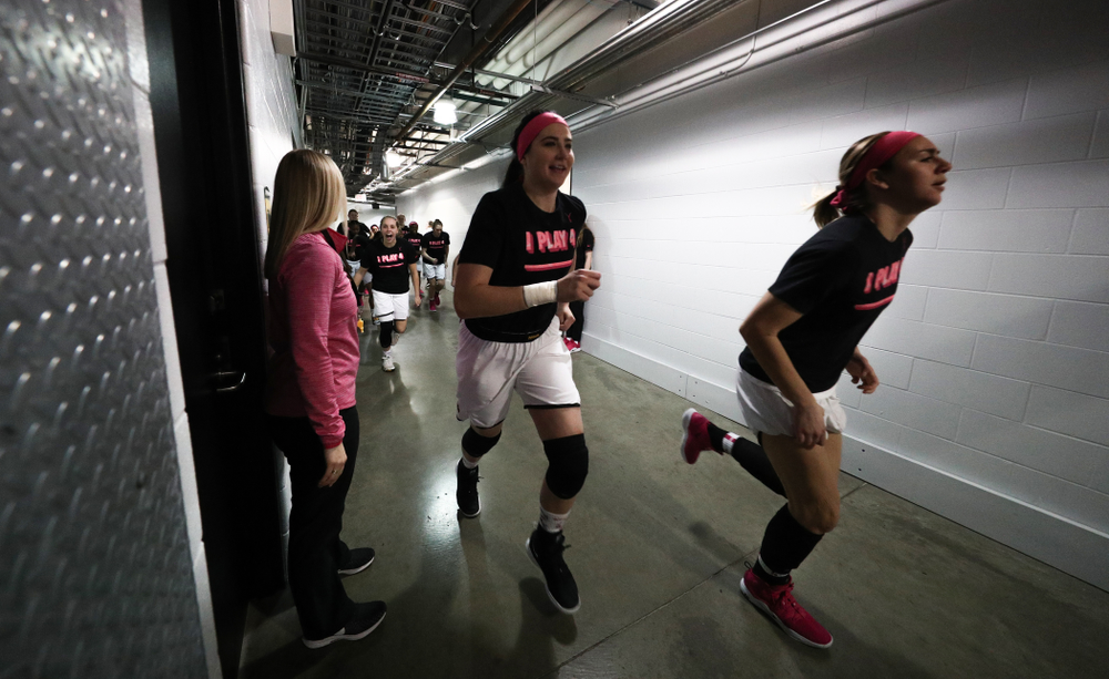 Iowa Hawkeyes forward Megan Gustafson (10) against the Rutgers Scarlet Knights in the semi-finals of the Big Ten Tournament Saturday, March 9, 2019 at Bankers Life Fieldhouse in Indianapolis, Ind. (Brian Ray/hawkeyesports.com)