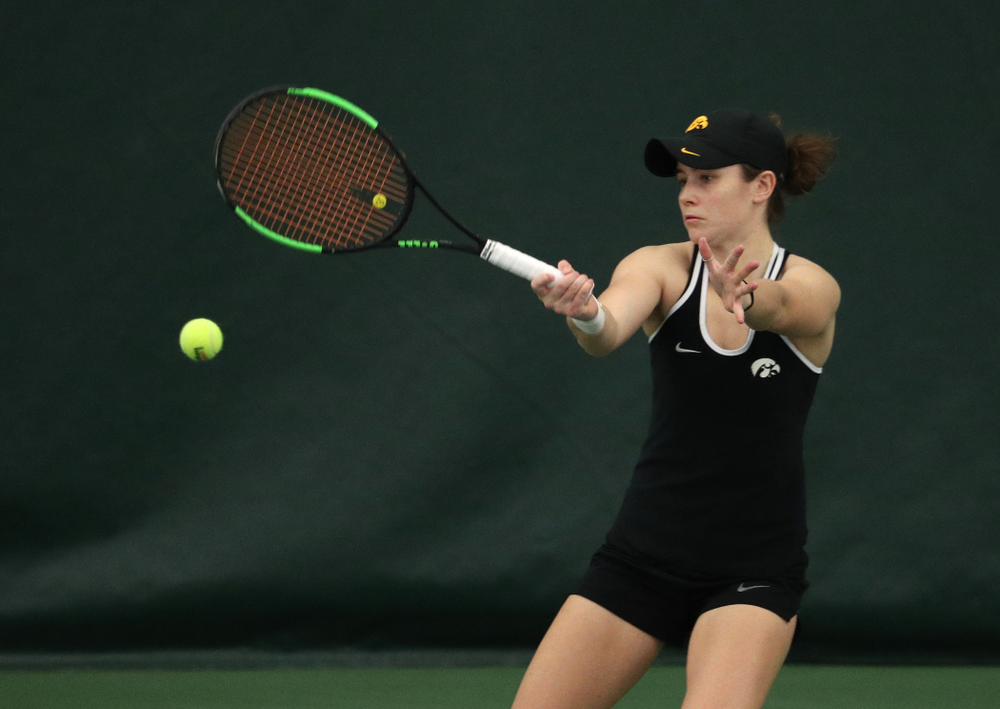Iowa's Elise Van Heuvelen Treadwell against the Penn State Nittany Lions Sunday, February 24, 2019 at the Hawkeye Tennis and Recreation Complex. (Brian Ray/hawkeyesports.com)