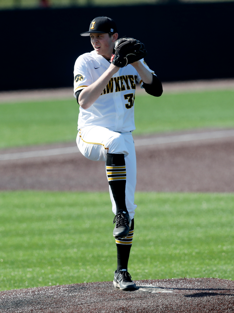 Iowa Hawkeyes pitcher Trenton Wallace (38) against Northern Illinois Tuesday, April 17, 2018 at Duane Banks Field. (Brian Ray/hawkeyesports.com)