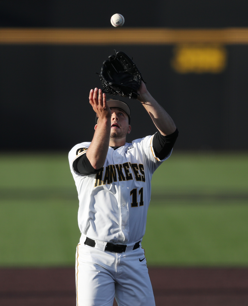 Iowa Hawkeyes Cole McDonald (11) against the Michigan State Spartans Friday, May 10, 2019 at Duane Banks Field. (Brian Ray/hawkeyesports.com)