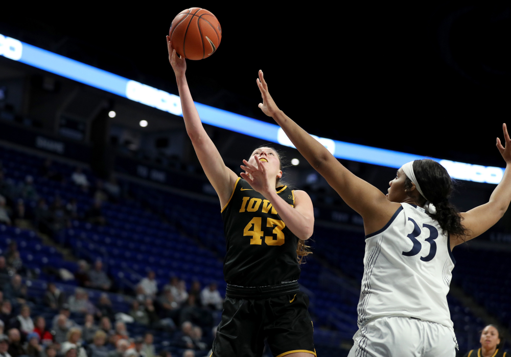 Iowa Hawkeyes forward Amanda Ollinger (43) against the Penn State Nittany Lions Thursday, January 30, 2020 at the Bryce Jordan Center. (Brian Ray/hawkeyesports.com)