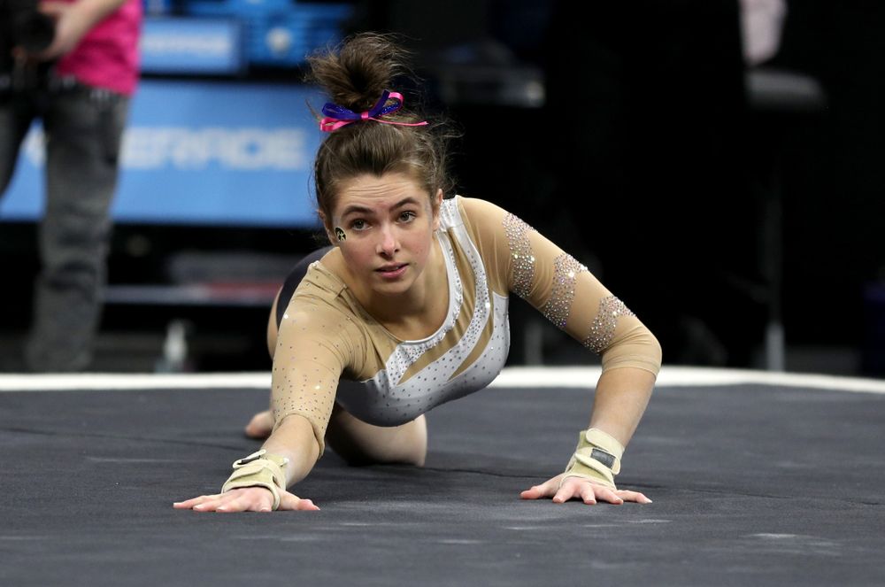 IowaÕs Bridget Killian competes on the floor against Ball State and Air Force Saturday, January 11, 2020 at Carver-Hawkeye Arena. (Brian Ray/hawkeyesports.com)
