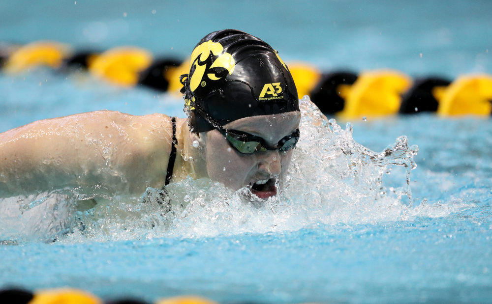 IowaÕs Grace Reeder competes in the 200 yard butterfly against Notre Dame and Illinois Saturday, January 11, 2020 at the Campus Recreation and Wellness Center. (Brian Ray/hawkeyesports.com)