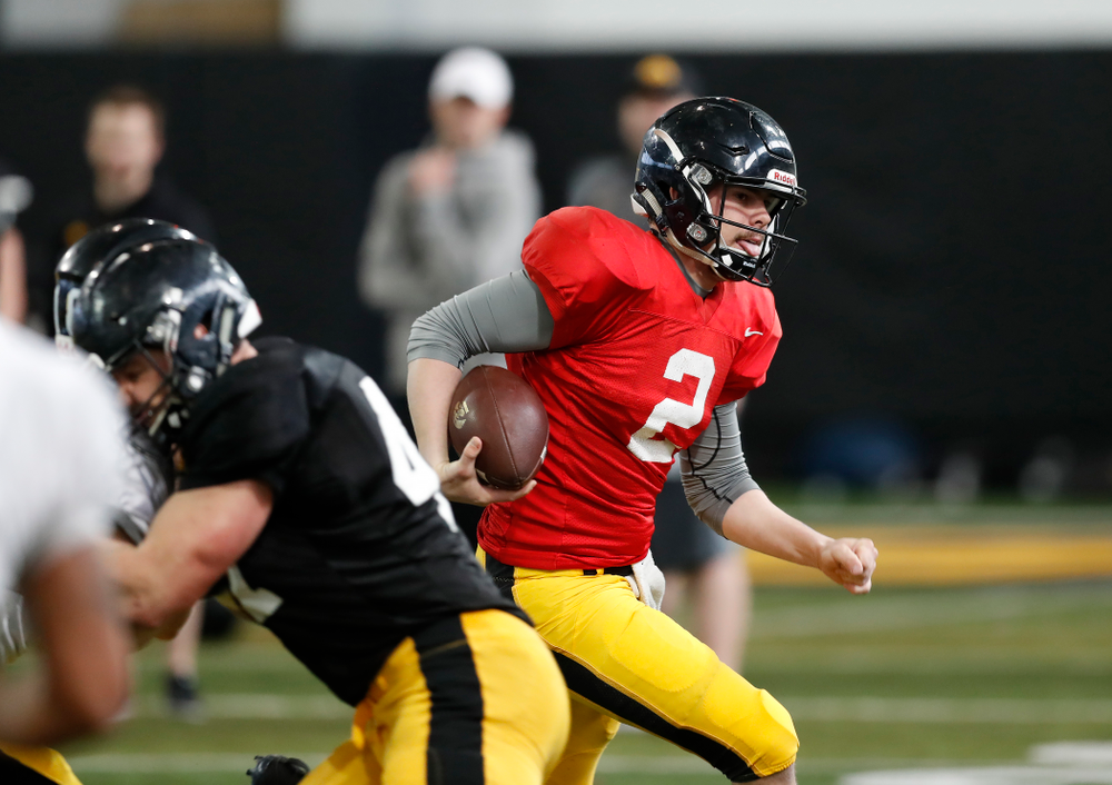 Iowa Hawkeyes quarterback Peyton Mansell (2) Wednesday, April 4, 2018 at the Hansen Football Performance Center. (Brian Ray/hawkeyesports.com)