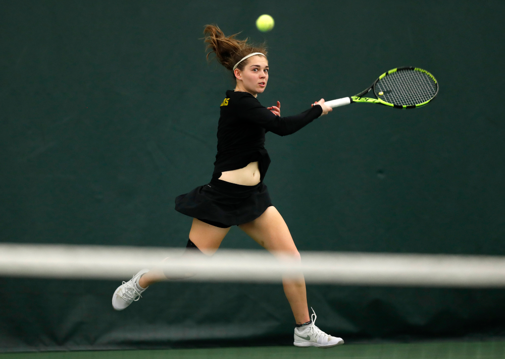 Zoe Douglas against Ohio State Sunday, March 25, 2018 at the Hawkeye Tennis and Recreation Center. (Brian Ray/hawkeyesports.com)