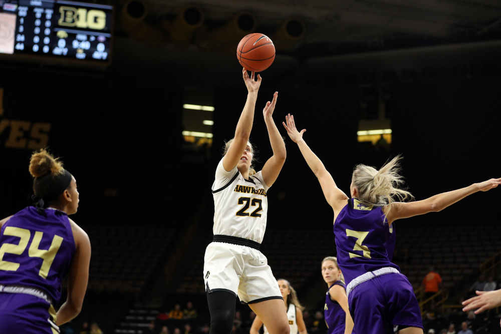 Iowa Hawkeyes guard Kathleen Doyle (22) against North Alabama Thursday, November 14, 2019 at Carver-Hawkeye Arena. (Brian Ray/hawkeyesports.com)