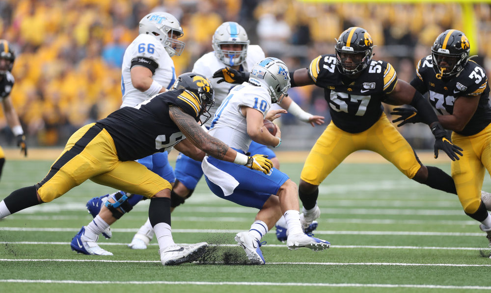 Iowa Hawkeyes defensive end A.J. Epenesa (94) against Middle Tennessee State Saturday, September 28, 2019 at Kinnick Stadium. (Max Allen/hawkeyesports.com)