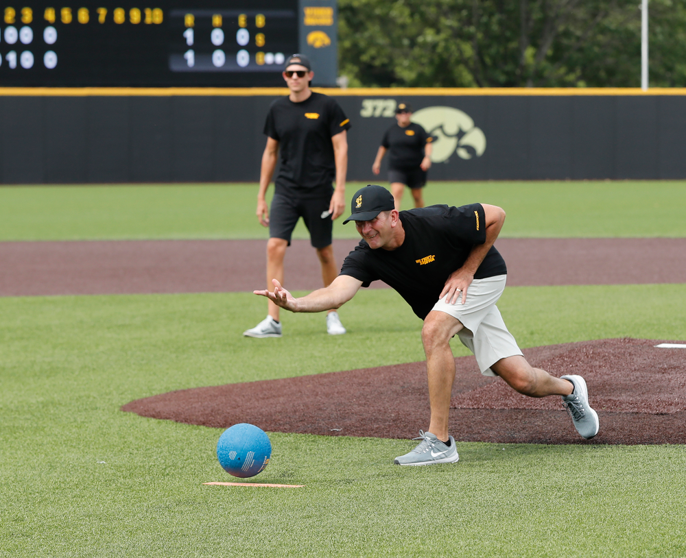 Head Baseball Coach Rick Heller during the Iowa Student Athlete Kickoff Kickball game Sunday, August 19, 2018 at Duane Banks Field. (Brian Ray/hawkeyesports.com)
