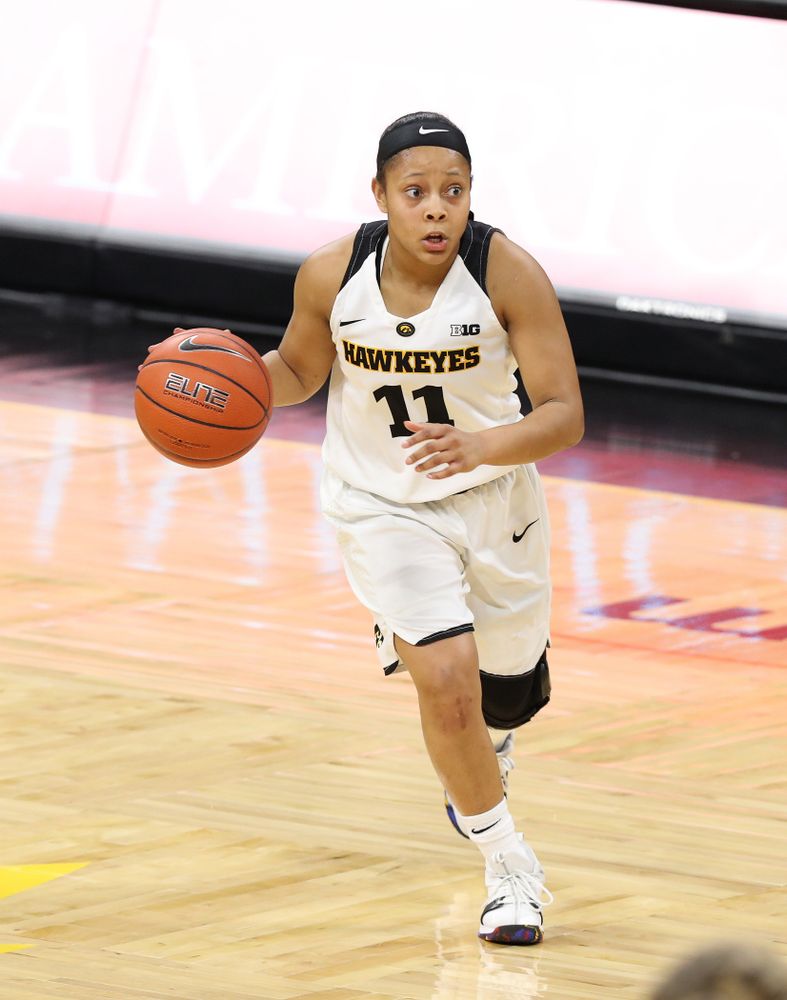 Iowa Hawkeyes guard Tania Davis (11) against the Wisconsin Badgers Monday, January 7, 2019 at Carver-Hawkeye Arena. (Brian Ray/hawkeyesports.com)