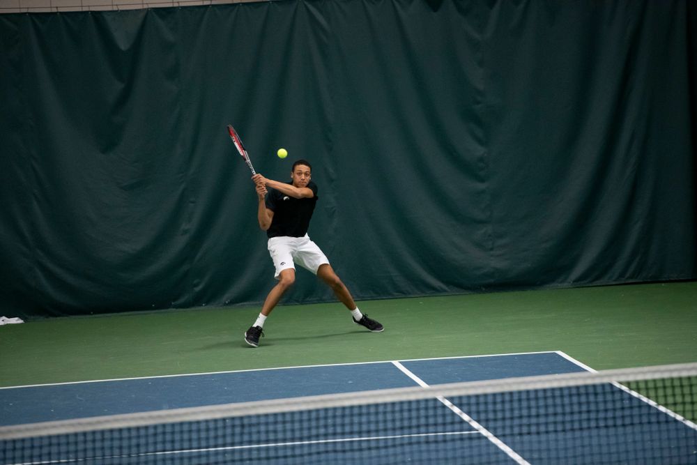 The Iowa men's tennis team competes against Cornell in The Rise Tennis Center in Ithaca, NY on Sunday, Feb. 24, 2019.