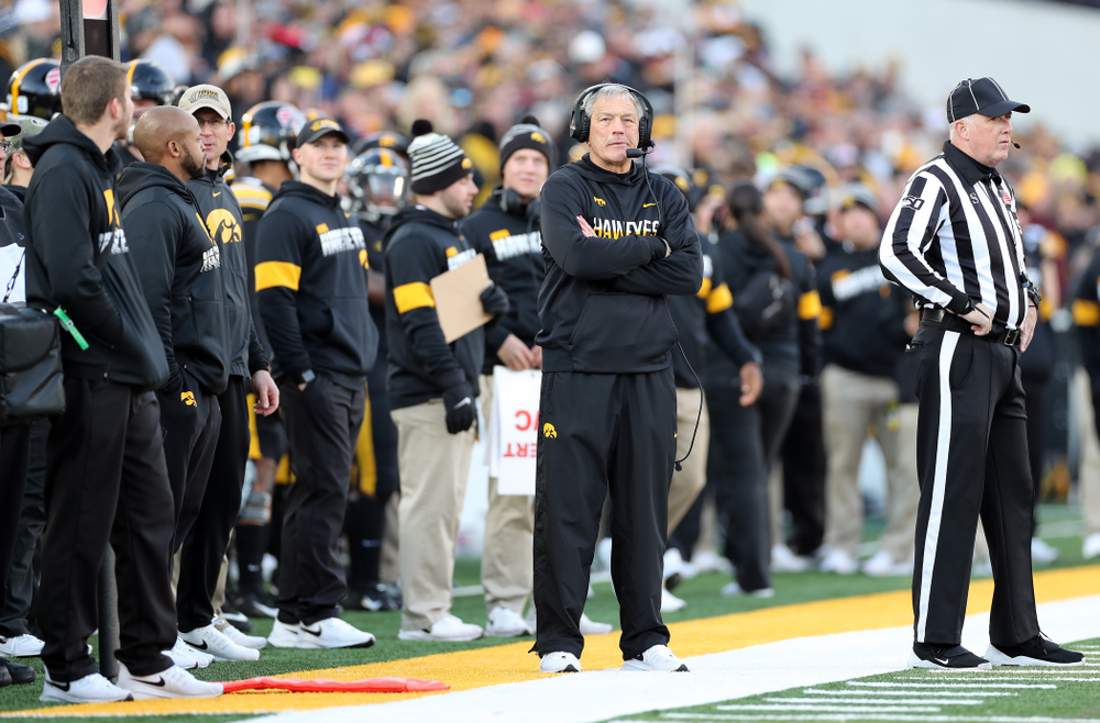 Iowa Hawkeyes head coach Kirk Ferentz against the Minnesota Golden Gophers Saturday, November 16, 2019 at Kinnick Stadium. (Brian Ray/hawkeyesports.com)
