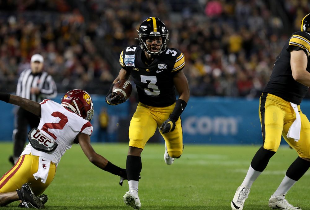 Iowa Hawkeyes wide receiver Tyrone Tracy Jr. (3) against USC in the Holiday Bowl Friday, December 27, 2019 at San Diego Community Credit Union Stadium. (Brian Ray/hawkeyesports.com)