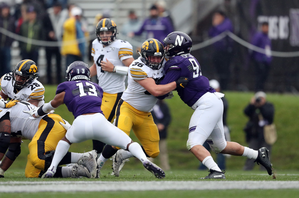 Iowa Hawkeyes fullback Brady Ross (36) against the Northwestern Wildcats Saturday, October 26, 2019 at Ryan Field in Evanston, Ill. (Brian Ray/hawkeyesports.com)