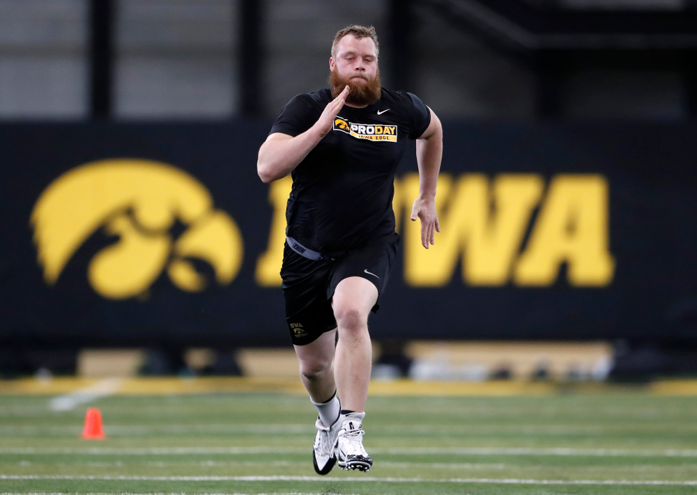 Drew Ott during the team's annual pro day Monday, March 26, 2018 at the Hansen Football Performance Center. (Brian Ray/hawkeyesports.com)