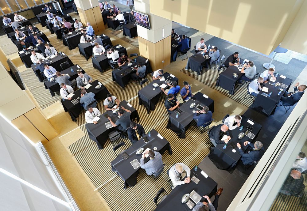 Former players meet with members of the current Hawkeye Football team during a networking event at Kinnick Stadium in Iowa City on Thursday, Jun 6, 2019. (Stephen Mally/hawkeyesports.com)