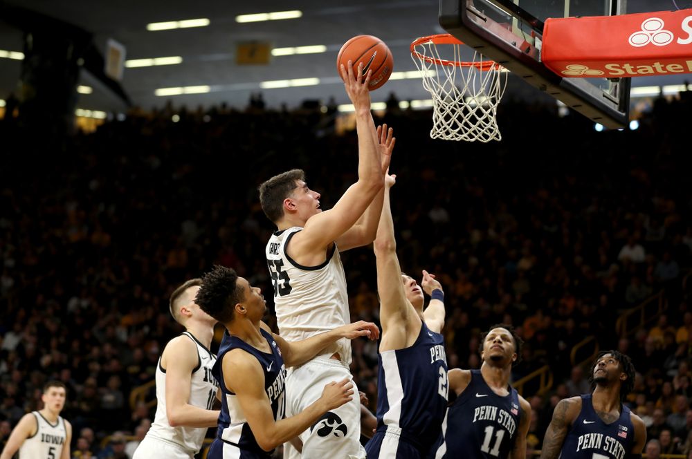 Iowa Hawkeyes forward Luka Garza (55) against Penn State Saturday, February 29, 2020 at Carver-Hawkeye Arena. (Brian Ray/hawkeyesports.com)
