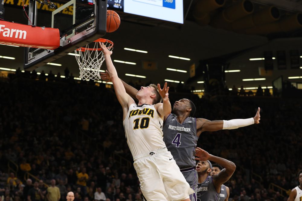 Iowa Hawkeyes guard Joe Wieskamp (10) against the Northwestern Wildcats Sunday, February 10, 2019 at Carver-Hawkeye Arena. (Brian Ray/hawkeyesports.com)