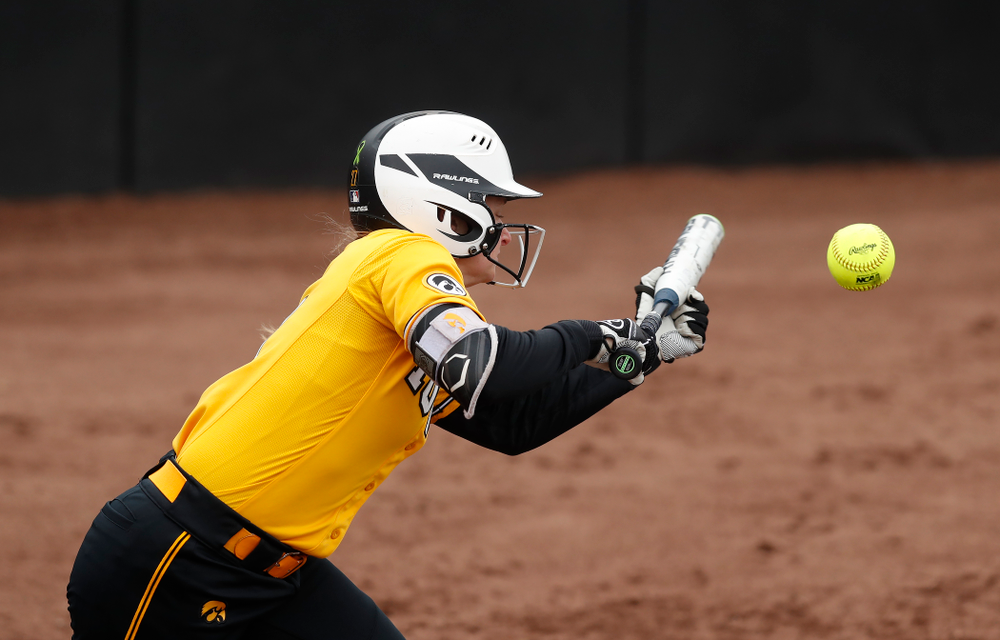 Iowa Hawkeyes outfielder Cheyenne Pratt (27) against UW Green Bay Tuesday, March 27, 2018 at Bob Pearl Field. (Brian Ray/hawkeyesports.com)