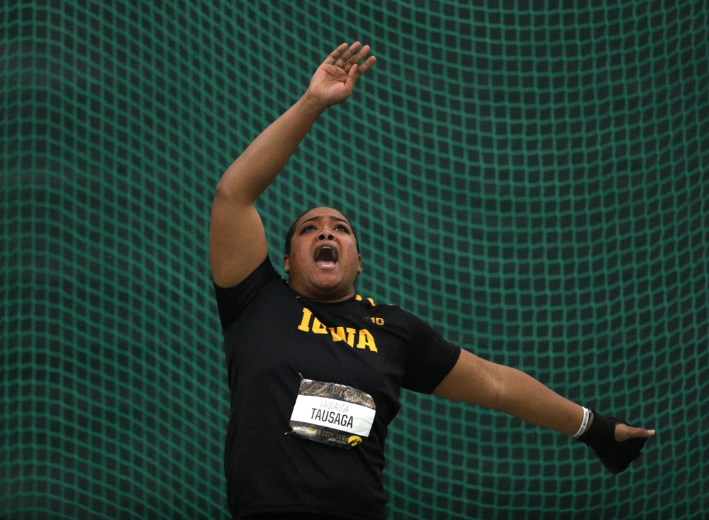 Iowa's Laulauga Tausaga competes in the weight throw during the 2019 Larry Wieczorek Invitational Friday, January 18, 2019 at the Hawkeye Tennis and Recreation Center. (Brian Ray/hawkeyesports.com)