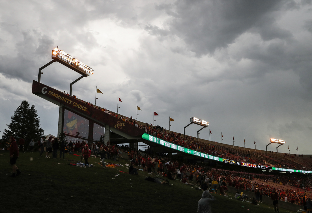 A weather delay stops the Iowa Hawkeyes game against the Iowa State Cyclones Saturday, September 14, 2019 at Jack Trice Stadium in Ames, Iowa. (Brian Ray/hawkeyesports.com)