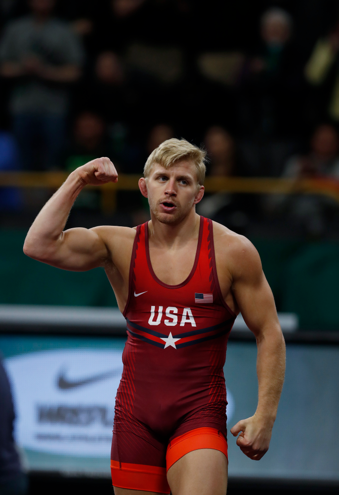 Kyle Dake during the United World Wrestling Freestyle World Cup Saturday, April 7, 2018 at Carver-Hawkeye Arena. (Brian Ray/hawkeyesports.com)