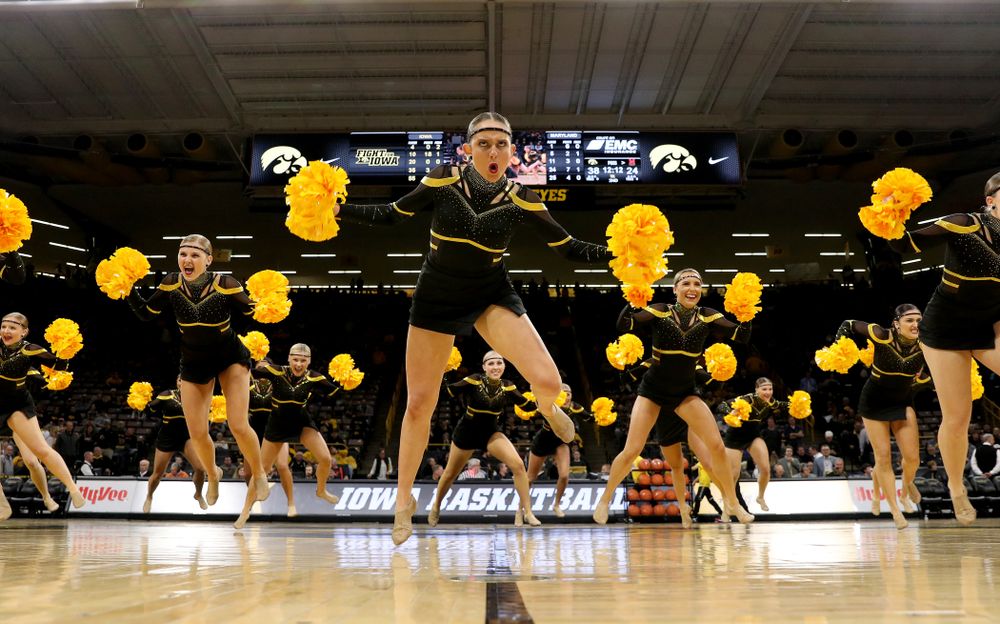 The Iowa Dance Team performs at halftime of the Iowa Hawkeyes game against the Maryland Terrapins Friday, January 10, 2020 at Carver-Hawkeye Arena. (Brian Ray/hawkeyesports.com)