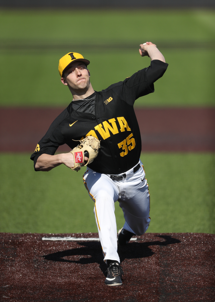 Iowa Hawkeyes Cam Baumann (35) against California State Northridge Sunday, March 17, 2019 at Duane Banks Field. (Brian Ray/hawkeyesports.com)