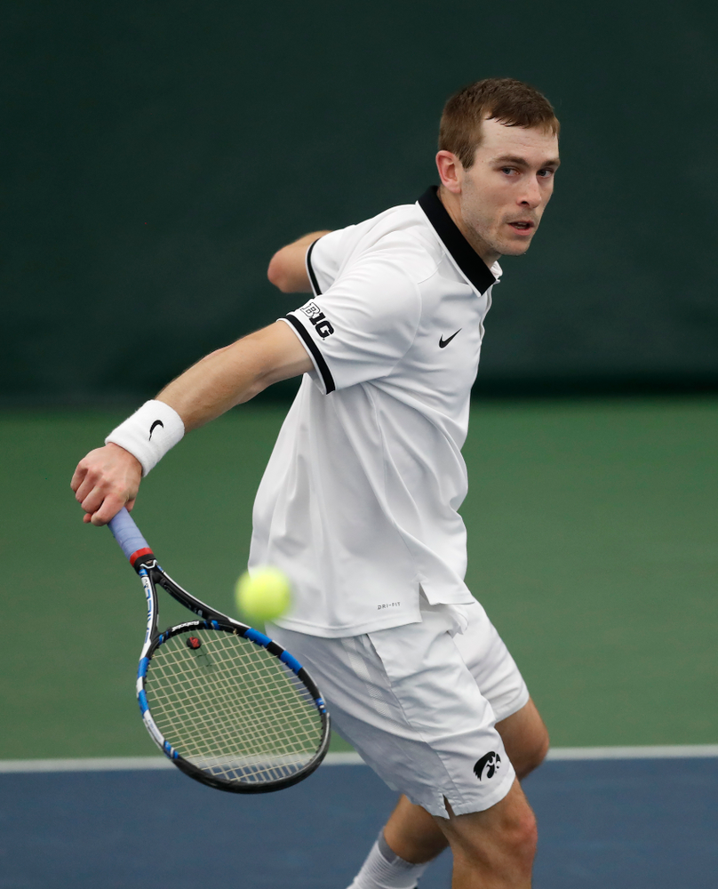 Jake Jacoby against Purdue Sunday, April 15, 2018 at the Hawkeye Tennis and Recreation Center. (Brian Ray/hawkeyesports.com)