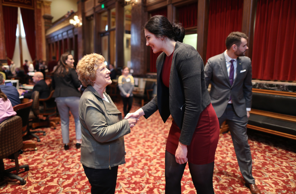 Iowa WomenÕs BasketballÕs Megan Gustafson is recognized with a resolution by the house and the senate at the Iowa State Capitol Wednesday, April 24, 2019 in Des Moines. (Brian Ray/hawkeyesports.com)