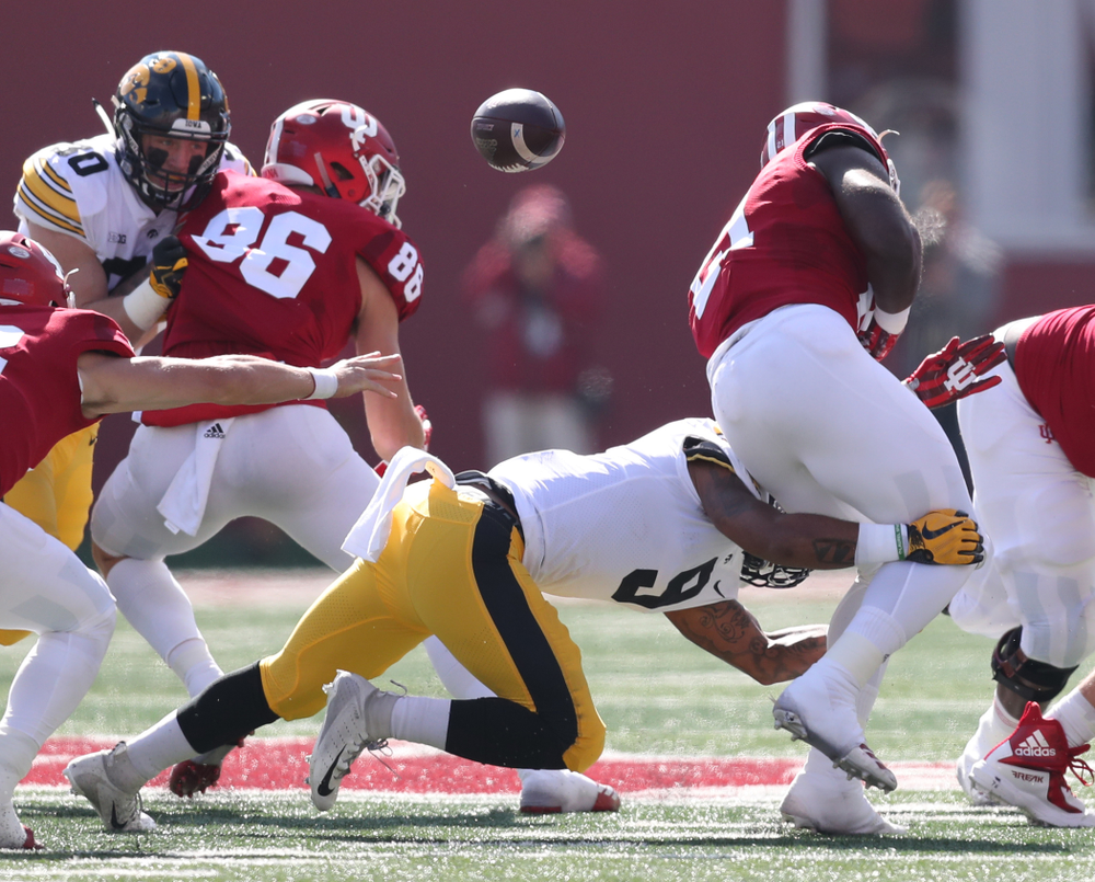 Iowa Hawkeyes defensive back Geno Stone (9) against the Indiana Hoosiers Saturday, October 13, 2018 at Memorial Stadium, in Bloomington, Ind. (Max Allen/hawkeyesports.com)