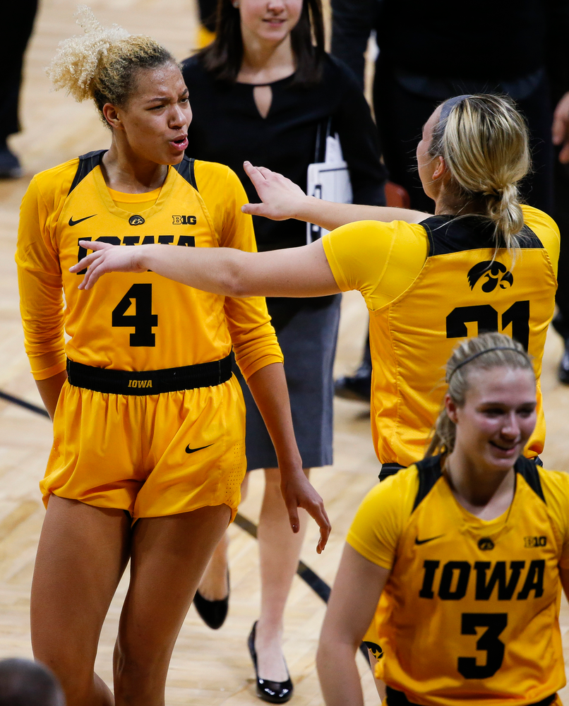 Iowa Hawkeyes forward Chase Coley (4) celebrates after a game against the Ohio State Buckeyes at Carver-Hawkeye Arena on January 25, 2018. (Tork Mason/hawkeyesports.com)