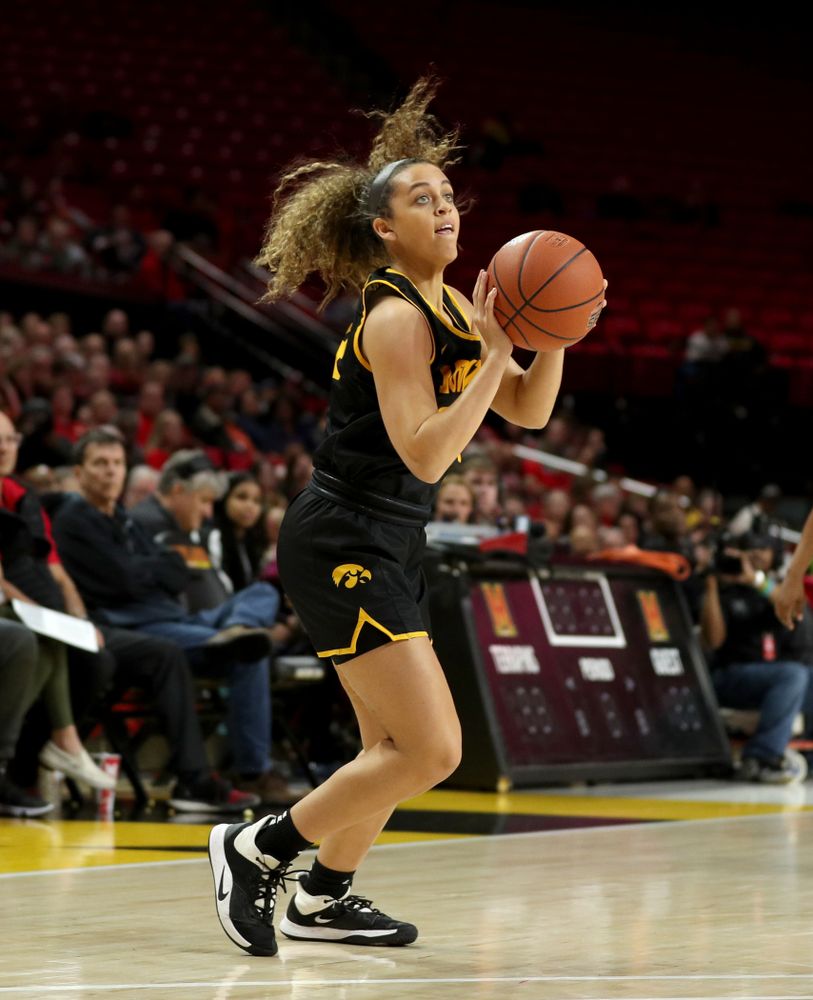 Iowa Hawkeyes guard Gabbie Marshall (24) against the Maryland Terrapins Thursday, February 13, 2020 at the Xfinity Center in College Park, MD. (Brian Ray/hawkeyesports.com)