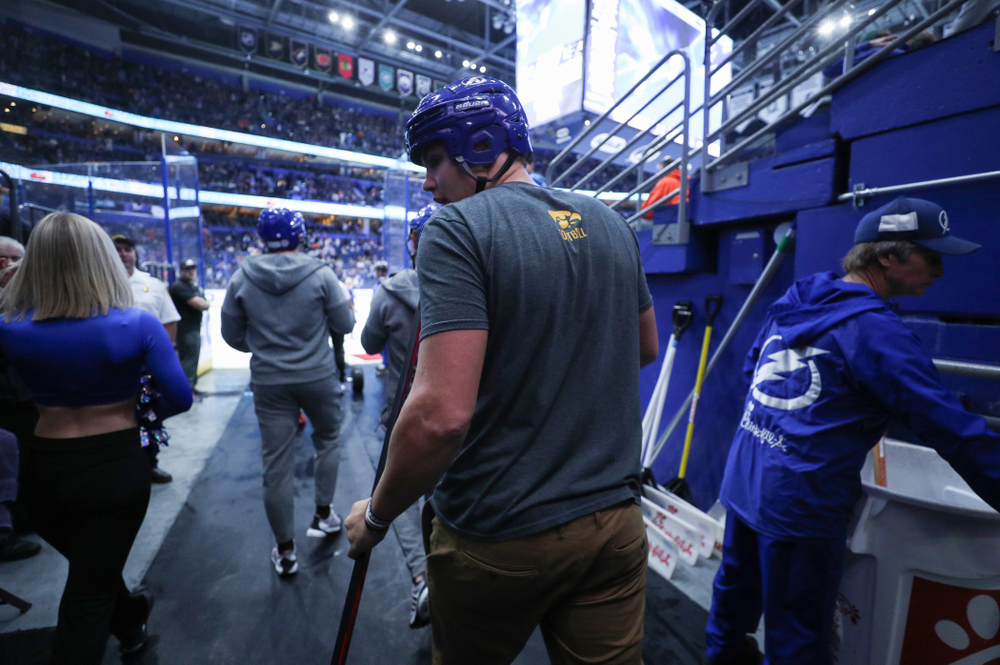 Iowa Hawkeyes quarterback Nate Stanley (4) during a contest against Mississippi State during the first intermission of the Tampa Bay Lightning game Thursday, December 27, 2018 at Amalie Arena. (Brian Ray/hawkeyesports.com)