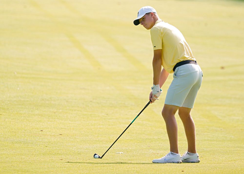 Iowa’s Benton Weinberg prepares to hit from the fairway during the third day of the Golfweek Conference Challenge at the Cedar Rapids Country Club in Cedar Rapids on Tuesday, Sep 17, 2019. (Stephen Mally/hawkeyesports.com)