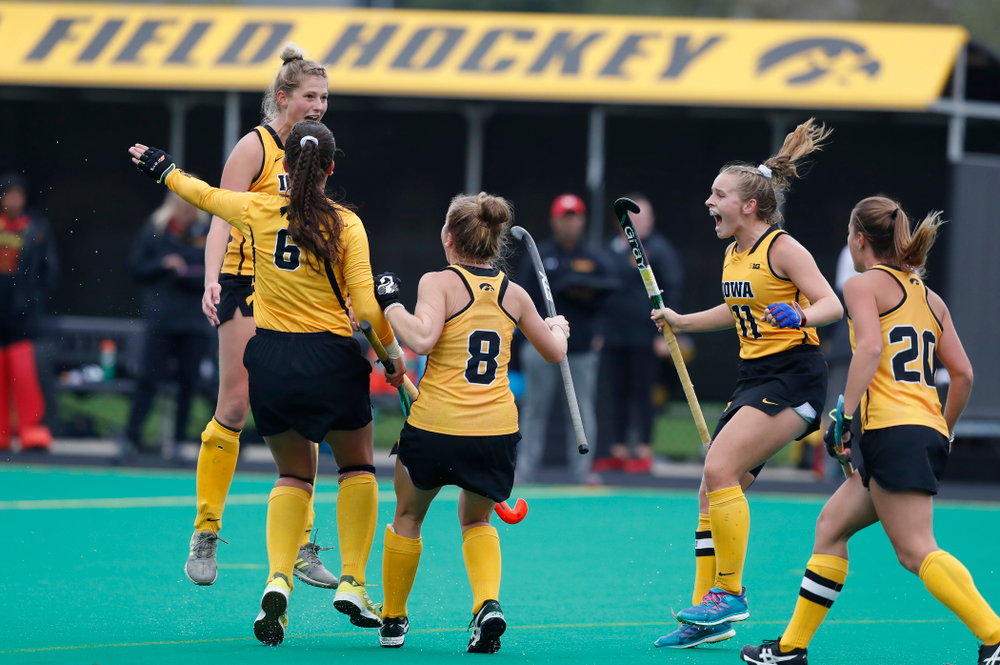 Iowa Hawkeyes Ellie Holley (7) celebrates after scoring against Maryland Sunday, October 14, 2018 at Grant Field. (Brian Ray/hawkeyesports.com)