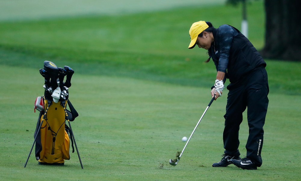 Iowa's Rachel Fujitani hits an approach shot during the final round of the Diane Thomason Invitational at Finkbine Golf Course on September 30, 2018. (Tork Mason/hawkeyesports.com)
