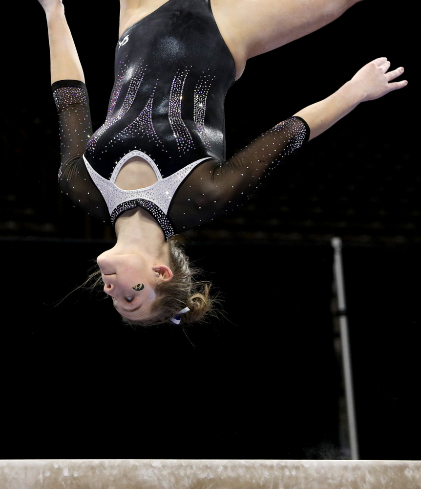 Iowa’s Mackenzie Vance competes on the beam against Michigan State Saturday, February 1, 2020 at Carver-Hawkeye Arena. (Brian Ray/hawkeyesports.com)