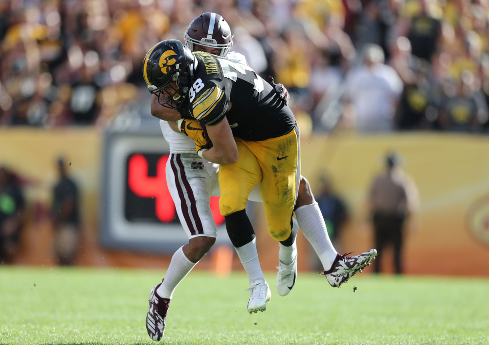 Iowa Hawkeyes tight end T.J. Hockenson (38) during their Outback Bowl Tuesday, January 1, 2019 at Raymond James Stadium in Tampa, FL. (Brian Ray/hawkeyesports.com)