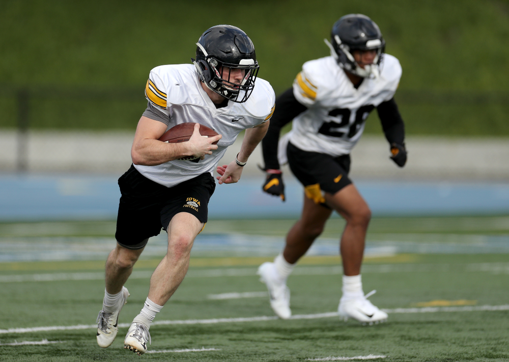 Iowa Hawkeyes defensive back Wes Dvorak (1) during Holiday Bowl Practice No. 3 Tuesday, December 24, 2019 at San Diego Mesa College. (Brian Ray/hawkeyesports.com)