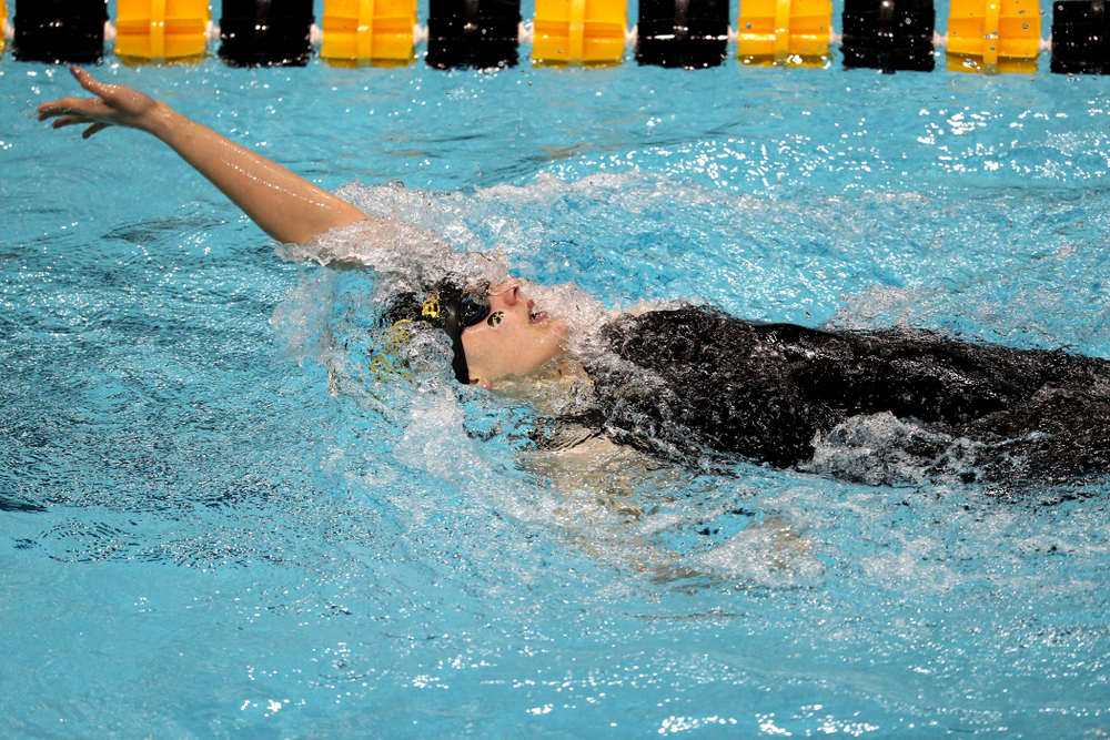 Iowa's Hanna Burvill swims the 200-yard backstroke against the Iowa State Cyclones in the Iowa Corn Cy-Hawk Series Friday, December 7, 2018 at at the Campus Recreation and Wellness Center. (Brian Ray/hawkeyesports.com)