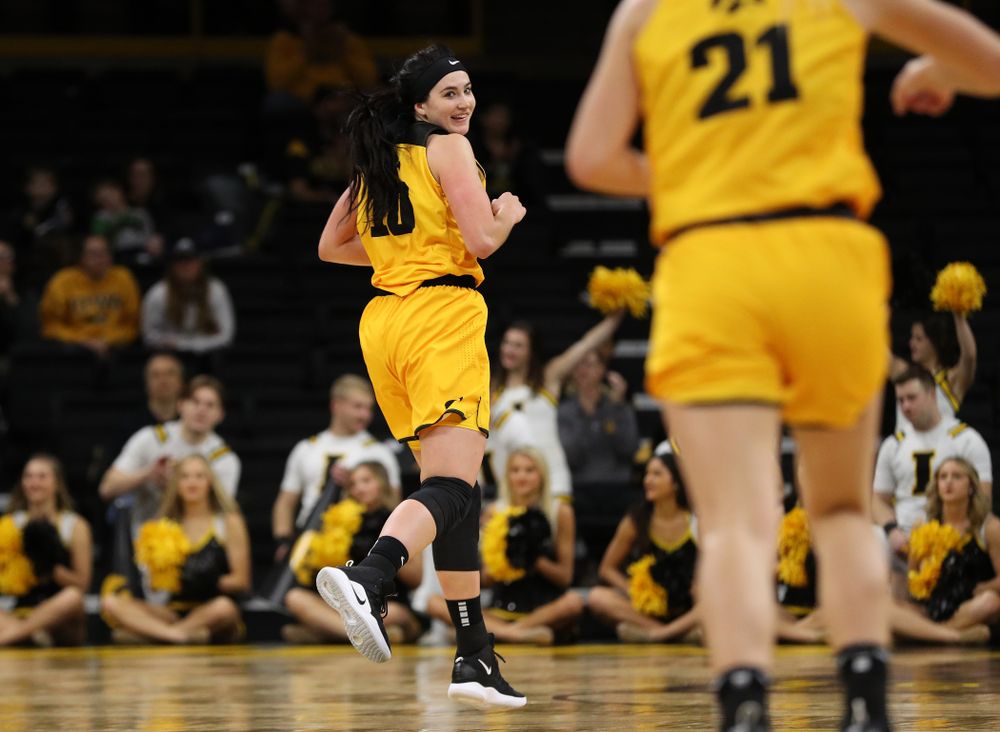 Iowa Hawkeyes forward Megan Gustafson (10) against the Robert Morris Colonials Sunday, December 2, 2018 at Carver-Hawkeye Arena. (Brian Ray/hawkeyesports.com)