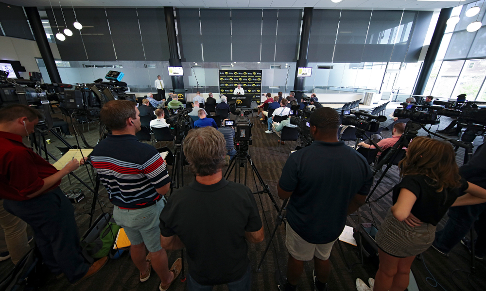 Iowa Hawkeyes head coach Fran McCaffery answers questions during Iowa Men’s Basketball Media Day at Carver-Hawkeye Arena in Iowa City on Wednesday, Oct 9, 2019. (Stephen Mally/hawkeyesports.com)