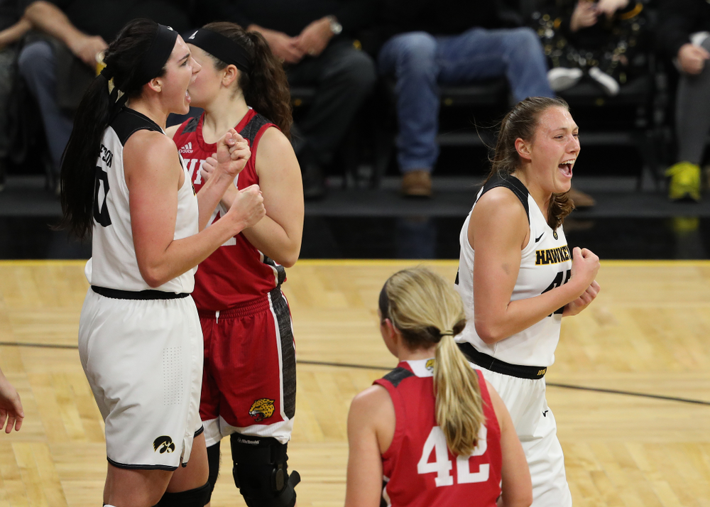 Iowa Hawkeyes forward Amanda Ollinger (43) against the IUPUI Jaguars Saturday, December 8, 2018 at Carver-Hawkeye Arena. (Brian Ray/hawkeyesports.com)