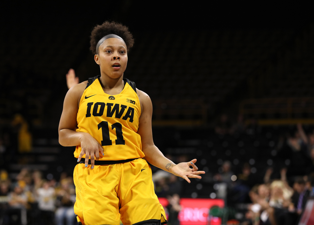 Iowa Hawkeyes guard Tania Davis (11) against the Michigan State Spartans Thursday, February 7, 2019 at Carver-Hawkeye Arena. (Brian Ray/hawkeyesports.com)