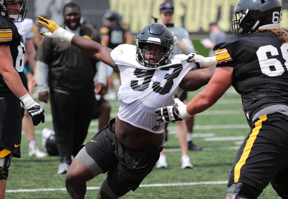 Iowa Hawkeyes defensive end Brandon Simon (93) during the third practice of fall camp Sunday, August 5, 2018 at the Kenyon Football Practice Facility. (Brian Ray/hawkeyesports.com)