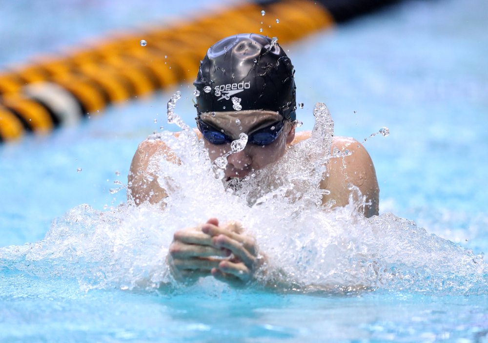 Iowa's Weston Credit competes in the 100-yard breaststroke on the third day at the 2019 Big Ten Swimming and Diving Championships Thursday, February 28, 2019 at the Campus Wellness and Recreation Center. (Brian Ray/hawkeyesports.com)